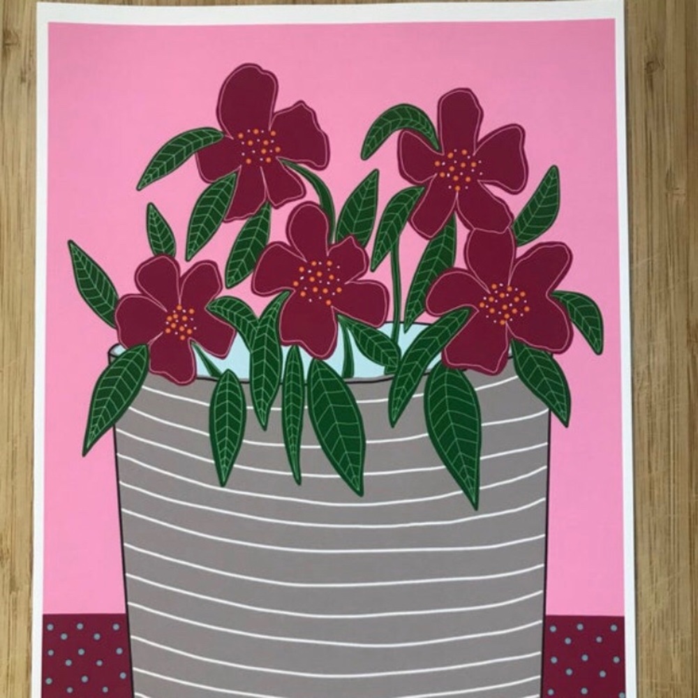 Pink Potted Plant Wall Art Print